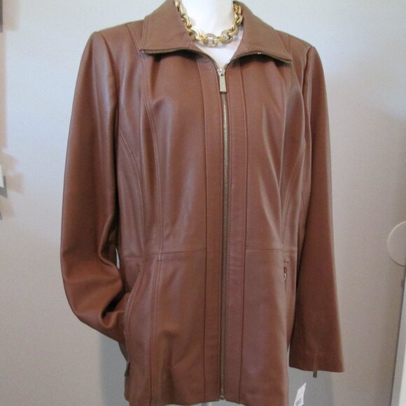 Michael Kors Ladies Washed Leather Jacket – XL – Vintage Luggage Brown - Picture 3 of 10